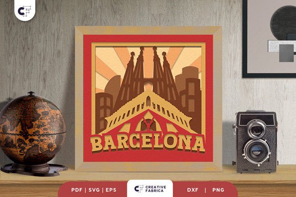 Barcelona 3D Shadow Box Papercut