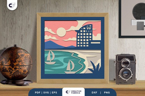 Barceloneta Beach 3D Shadow Box SVG