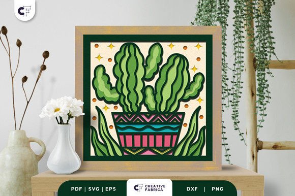 Potted Cacti Plant 3D Layered Paper Cut: A Creative Addition to Your DIY and Design Projects