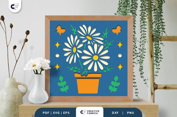 Potted Daisy 3D Shadow Box SVG – A Creative and Practical Home Decor Addition