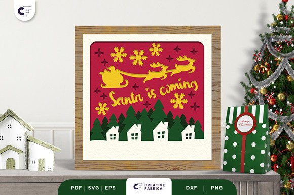 Santa is Coming 3D Shadow Box SVG