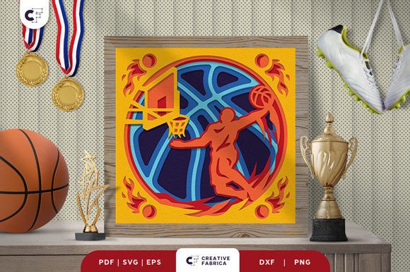 Slam Dunk Basketball 3D Light Box SVG: A Unique Paper Craft for Celebrating Sports Moments