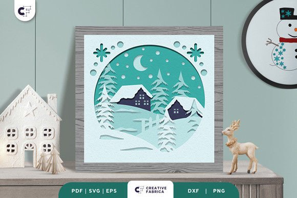 Snowy Village 3D Layered Paper Cut: A Creative Addition to Your Winter-Themed Projects