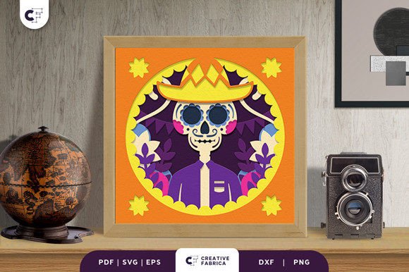 Sugar Skull 3D Shadow Box Paper Cut