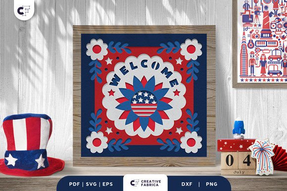 Sunflower USA Welcome 3D Shadow Box: A Patriotic and Artistic Greeting