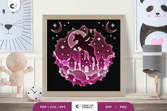 Unicorn and the Castle 3D Shadow Box SVG