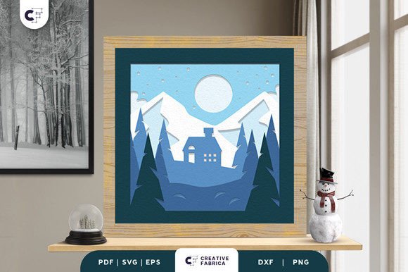 Winter Mountain 3D Shadow Box SVG – Create a Charming Mountain Scene for Your Home or Craft Business